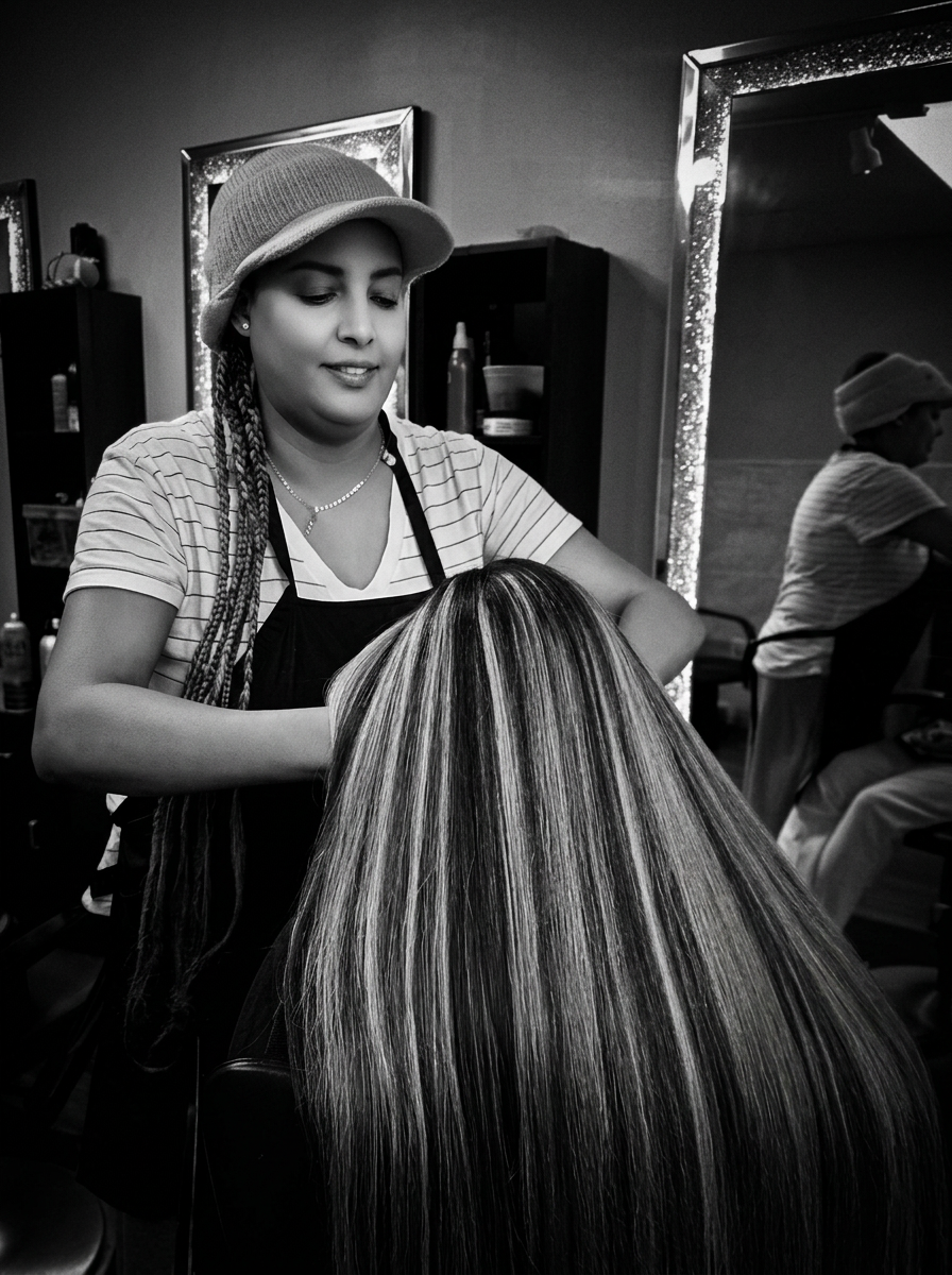 Barber laughing with client